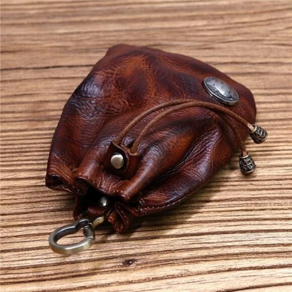 1 Pcs Leather Mini Medieval Pouch Keychain, Coin Organizer, Change Holder - Picture 6 of 7